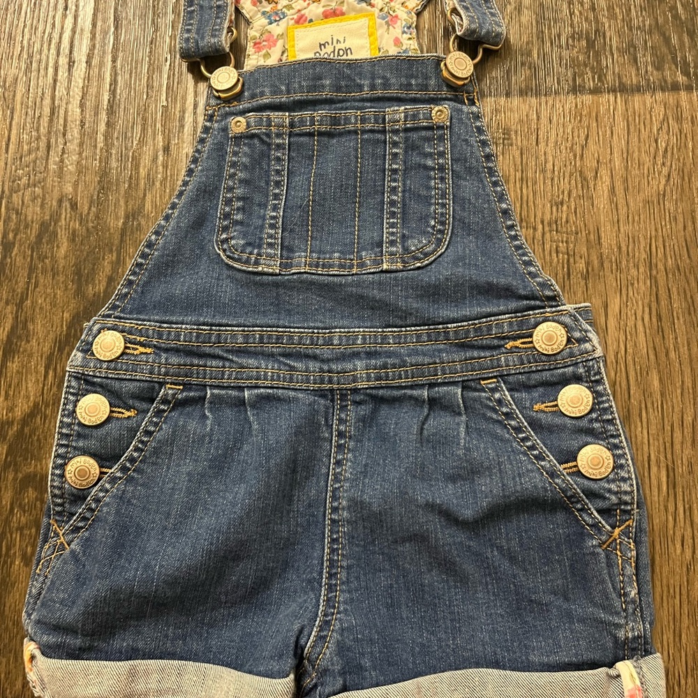 Mini Boden Blue Denim Kids Overalls with Floral Lining